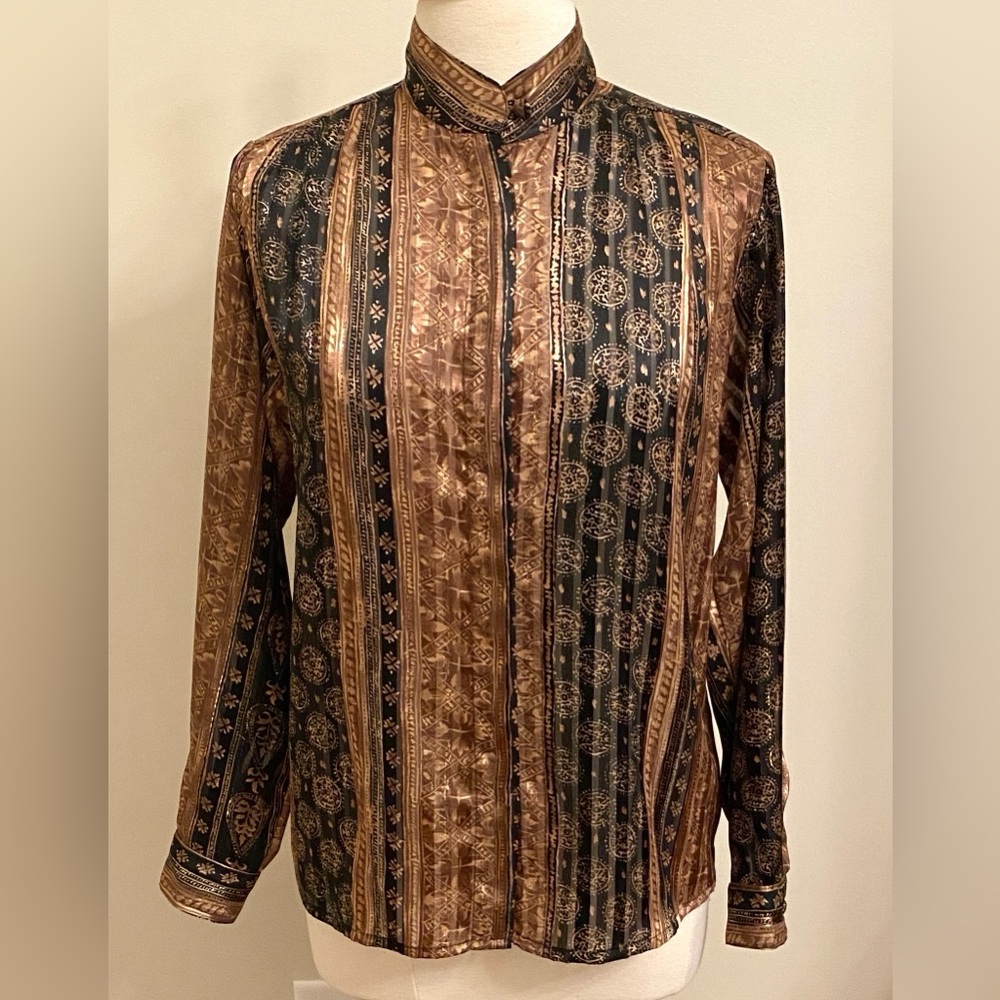 Yves St. Clair Vintage Brown Black Geometric 8 Dark Academia Mod Earth Retro Top
